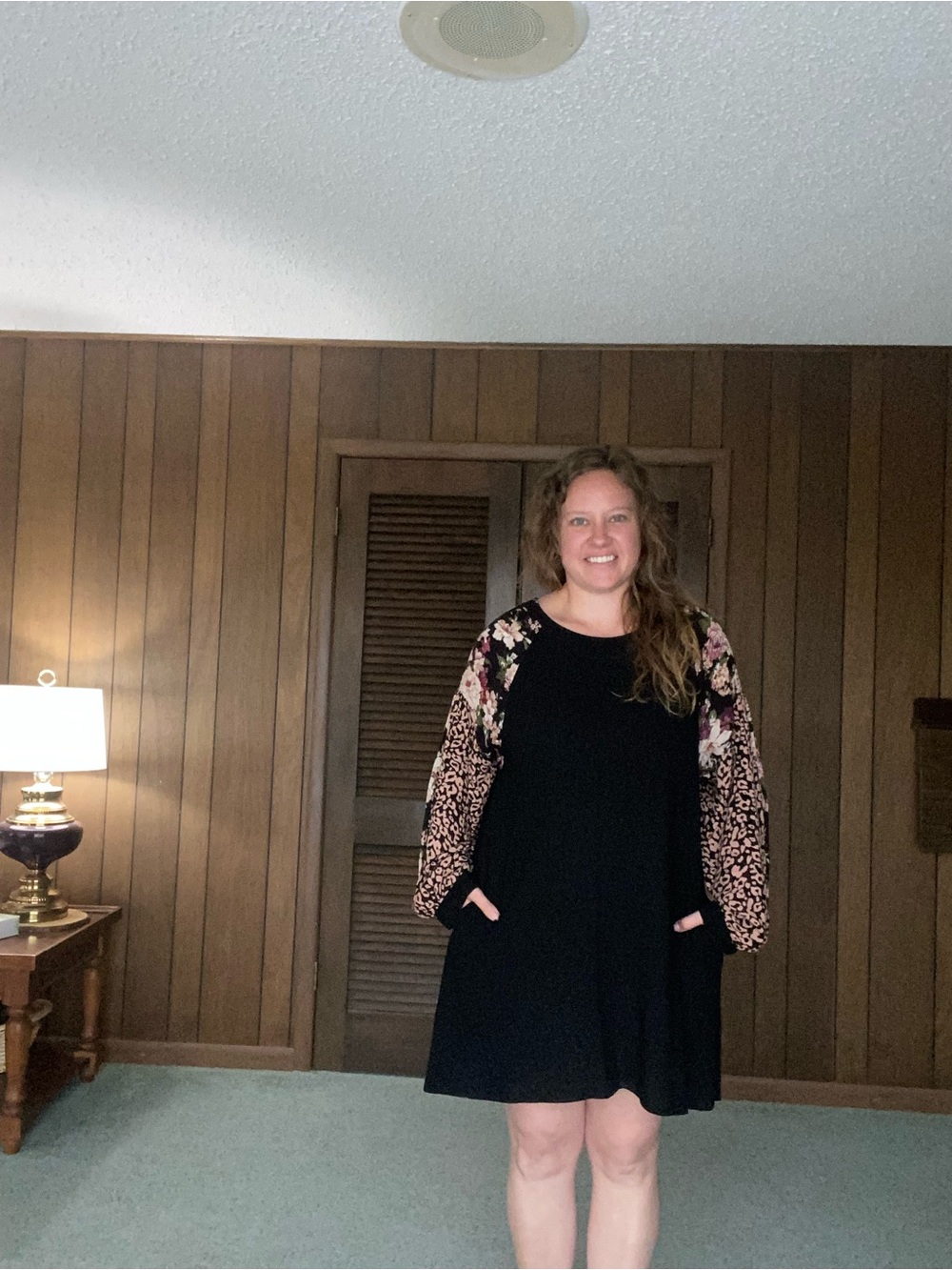 Umgee Black Dress with Floral & Animal-Print Sleeves
